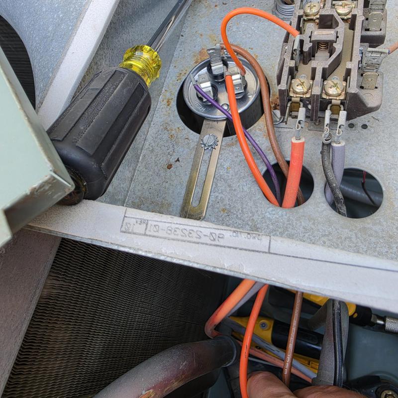 Rheem AC capacitor and wiring inside unit panel