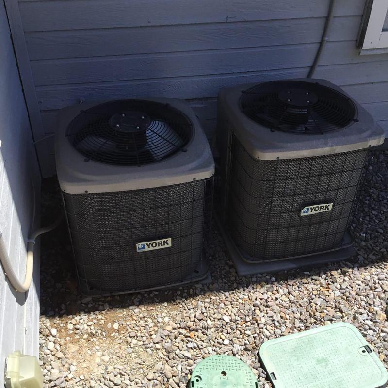 Outdoor York HVAC condenser units on gravel bed Outdoor York HVAC condenser units on gravel bed