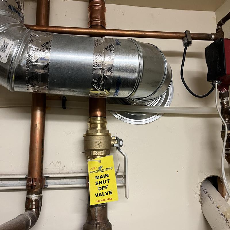 Main shut off valve on copper water pipe Main shut off valve on copper water pipe