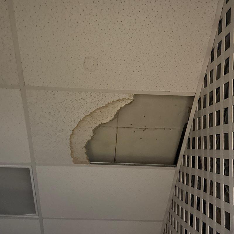Ceiling tile with water damage and staining