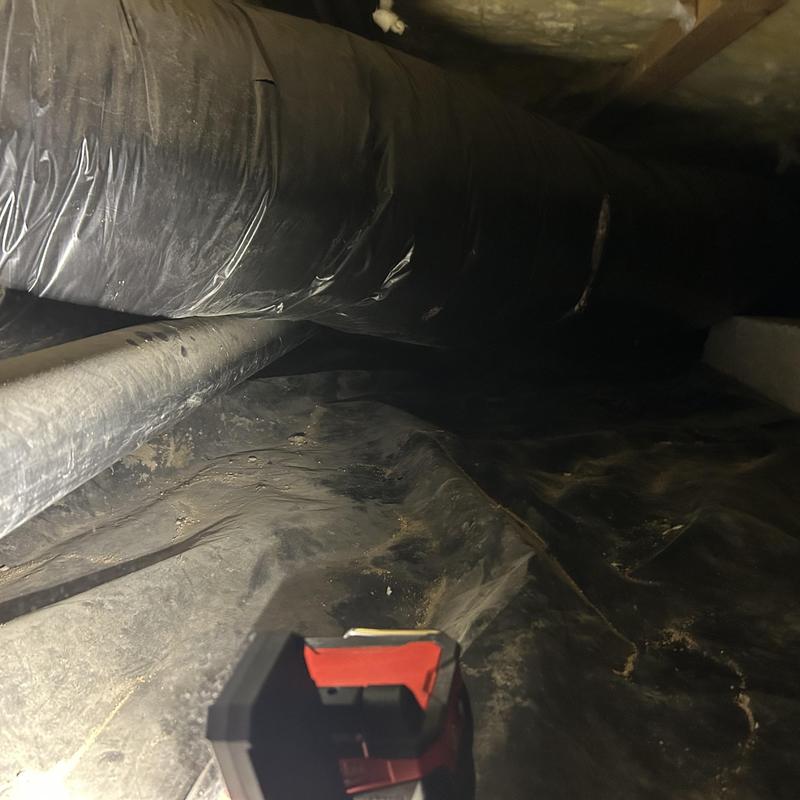 Ductwork insulation in crawl space with moisture barrier Ductwork insulation in crawl space with moisture barrier