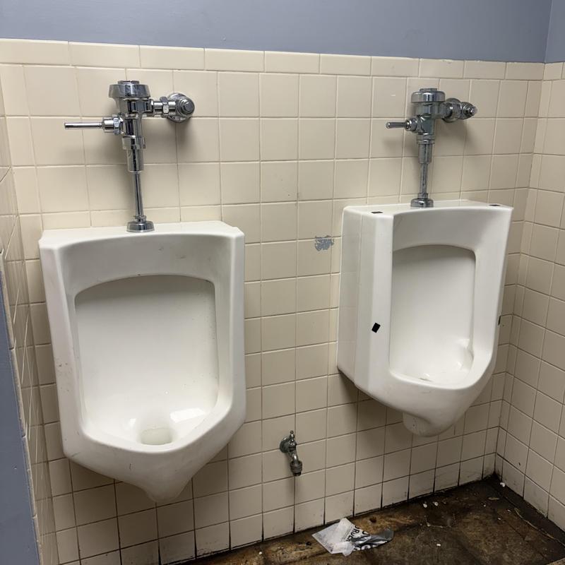 Commercial urinals with flush valve repair and drain snaking