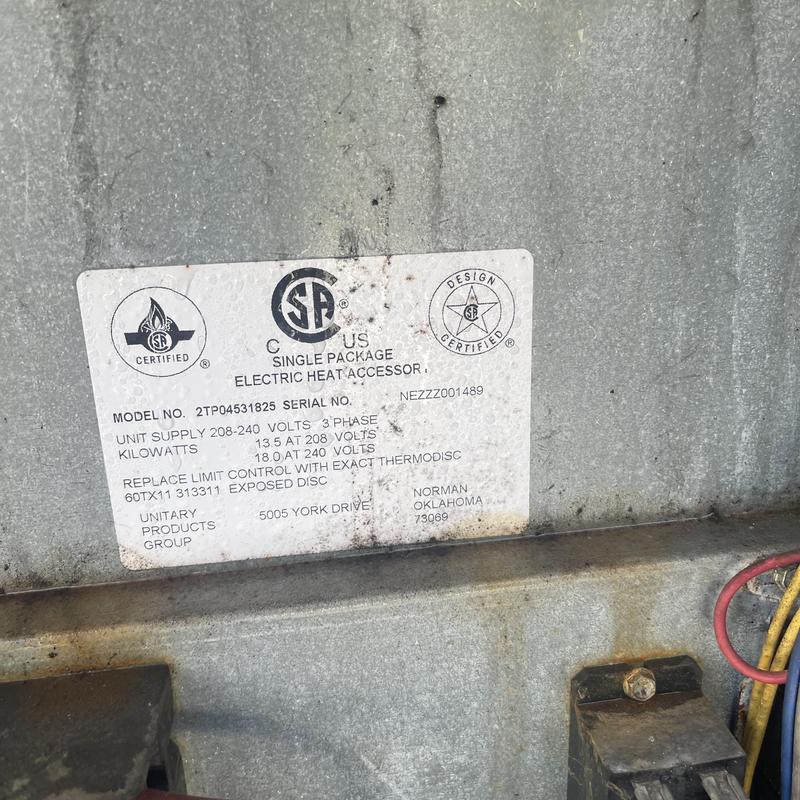 Electric heat accessory label on RTU in Tallahassee FL