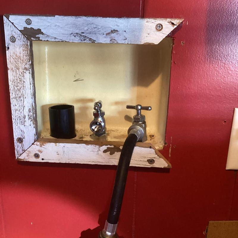 Laundry bib valve and hose connection in wall box