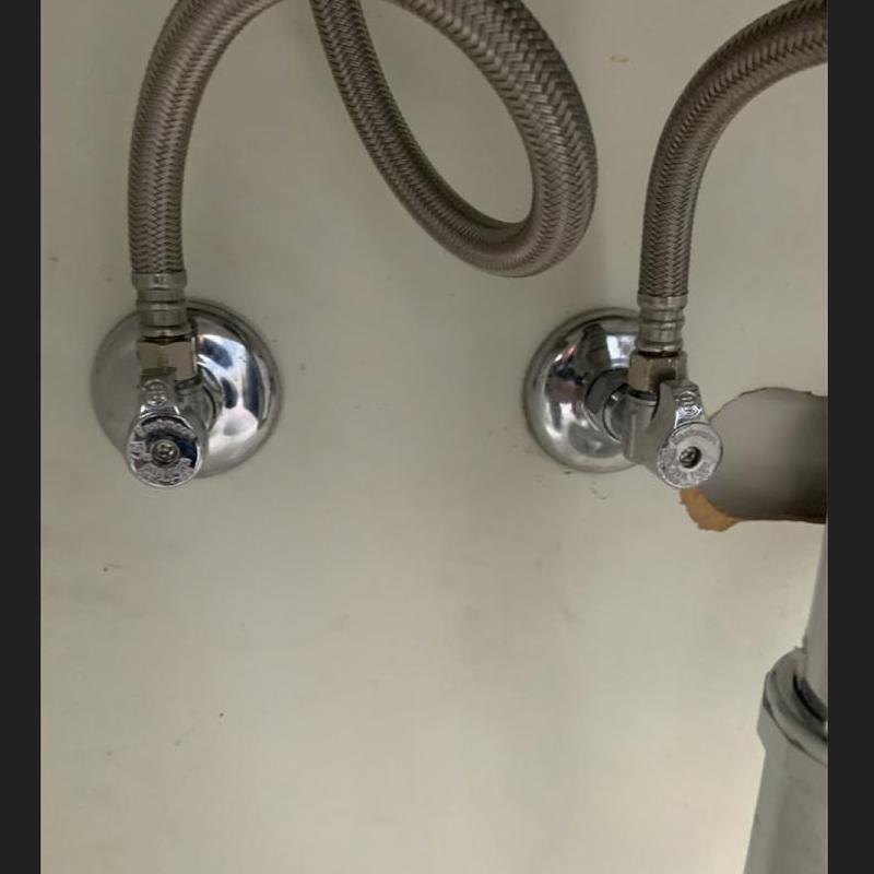 Angle stop valves with braided water supply lines installed