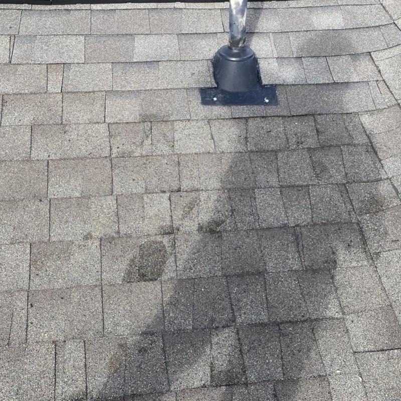 Shingle roof leak near vent pipe flashing repair