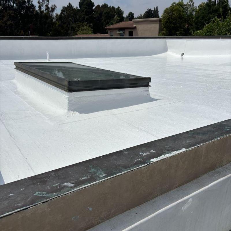 Flat roof skylight and white membrane coating inspection Flat roof skylight and white membrane coating inspection