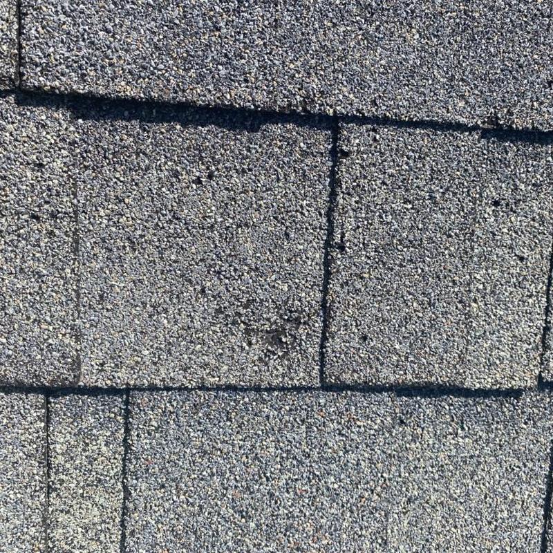 Asphalt roof shingles with hail and wind damage