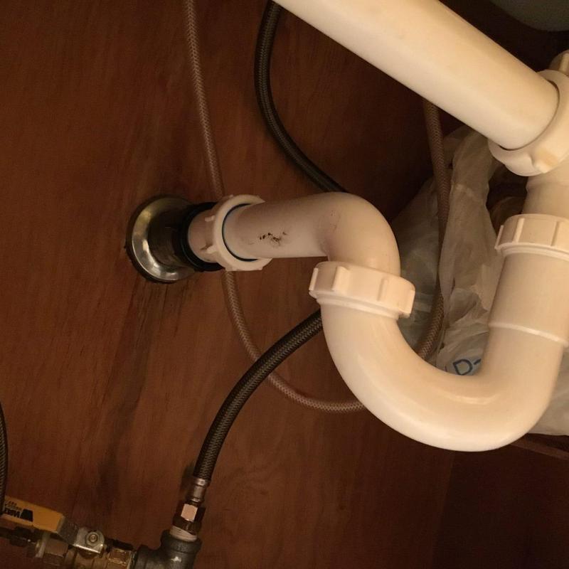 Kitchen sink P-trap pipe with new trap assembly Kitchen sink P-trap pipe with new trap assembly