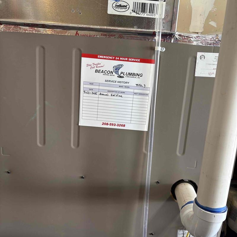 HVAC unit with annual service sticker and piping HVAC unit with annual service sticker and piping