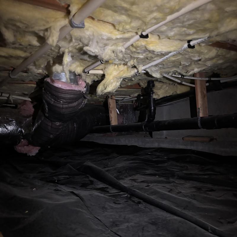 PVC drain pipes and insulated ductwork in crawl space PVC drain pipes and insulated ductwork in crawl space