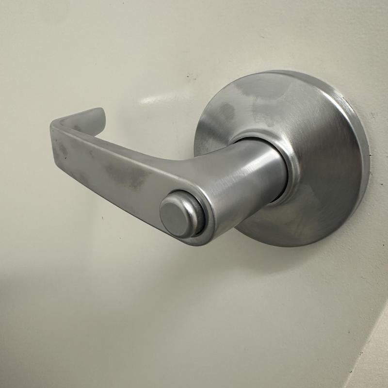 Bathroom door lever handle and lock hardware