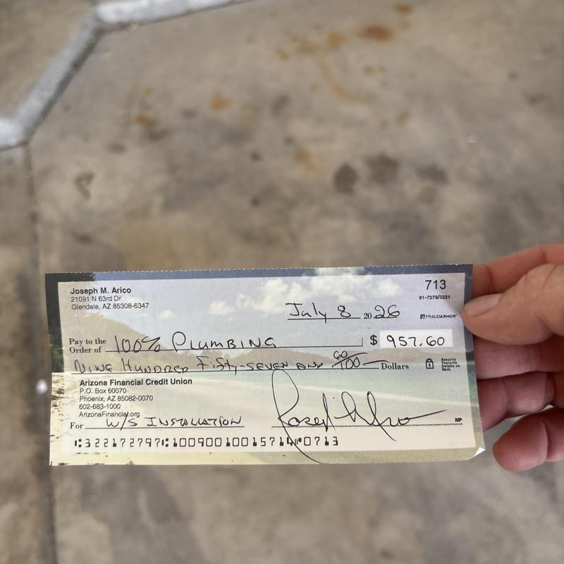 Water softener installation check payment in hand