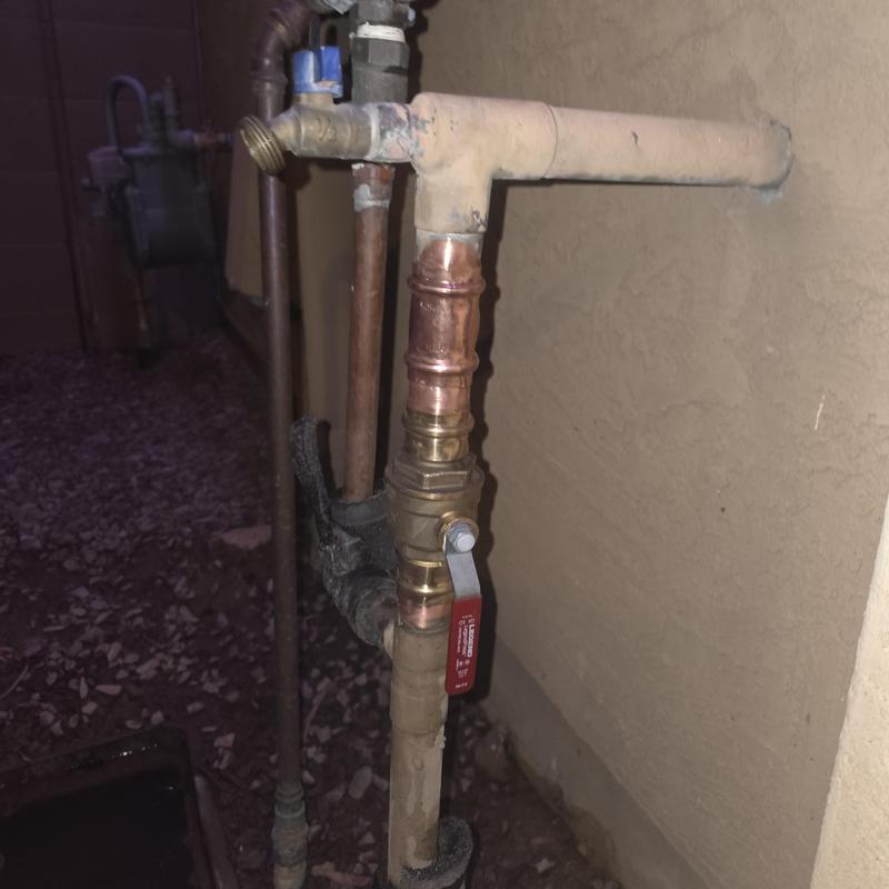 Main water shut-off ball valve and copper piping
