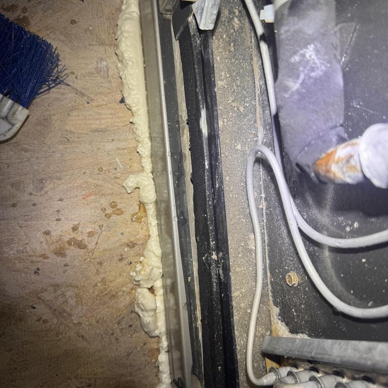 Heat pump drain line with insulation foam sealant