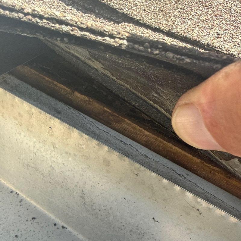 Roof shingles lifted to check underlying wood condition