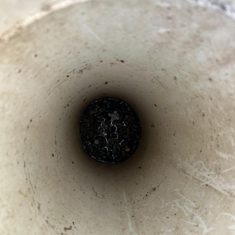 Irrigation valve inside pipe with standing water and debris Irrigation valve inside pipe with standing water and debris