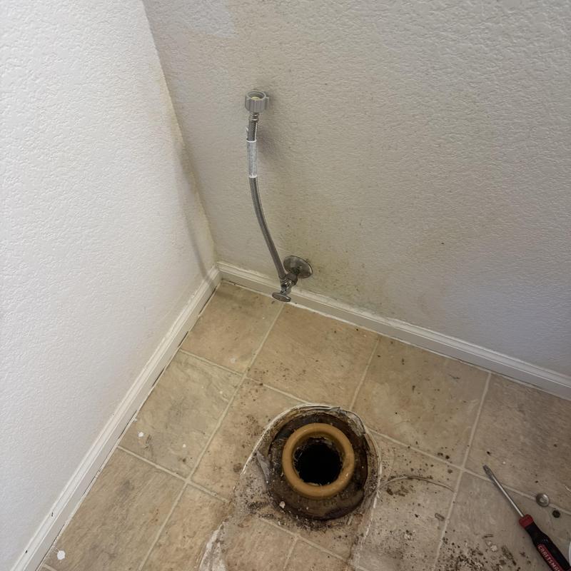 Toilet flange and water shut-off valve installation site Toilet flange and water shut-off valve installation site