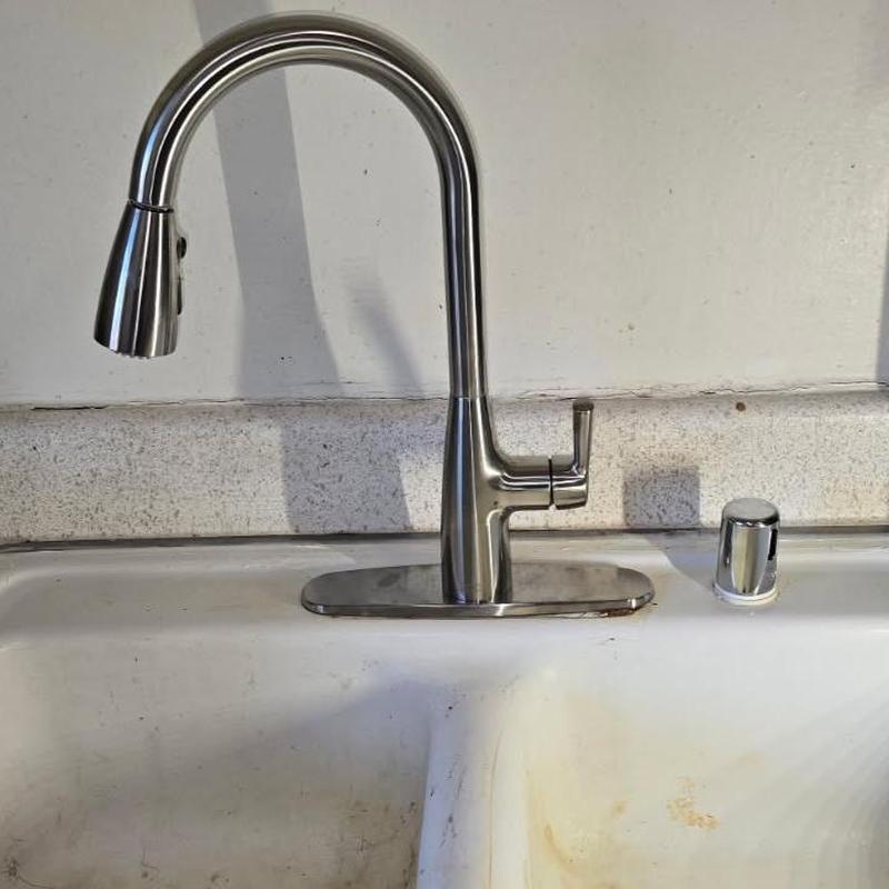 Brushed nickel American Standard kitchen faucet and air gap