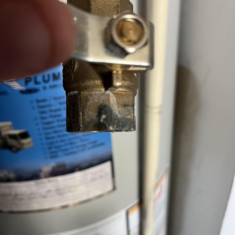 Three-quarter inch ball valve on water heater Three-quarter inch ball valve on water heater