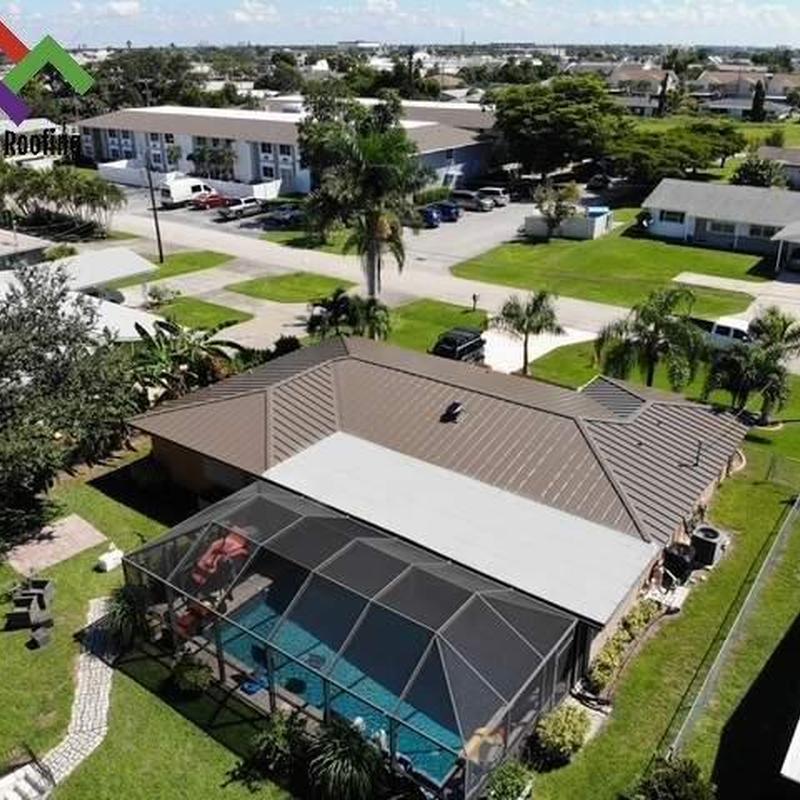 Aluminum standing seam roof with pool enclosure Aluminum standing seam roof with pool enclosure