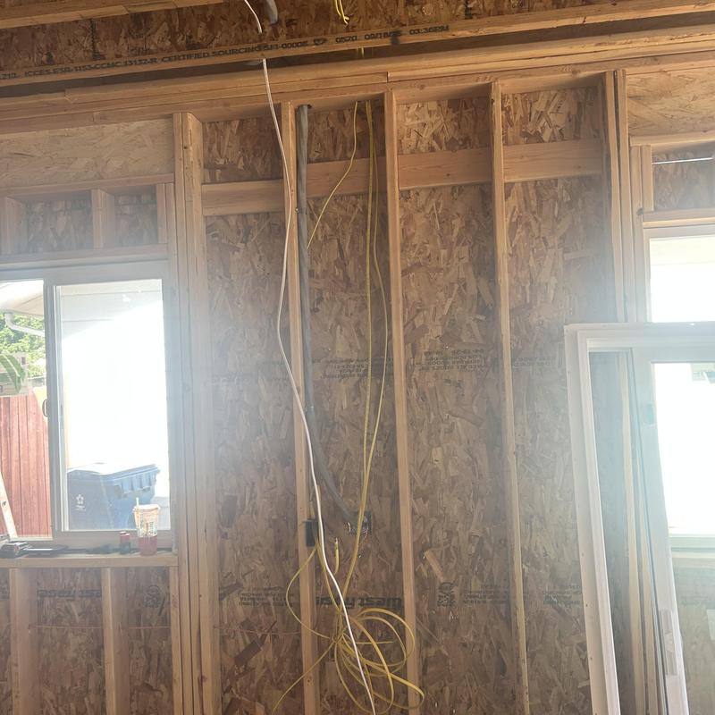 Pre-sheet rock electrical wiring in ADU wall framing Pre-sheet rock electrical wiring in ADU wall framing