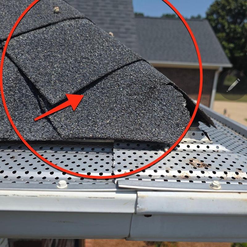 Ridge shingle damage with gutter guard installation