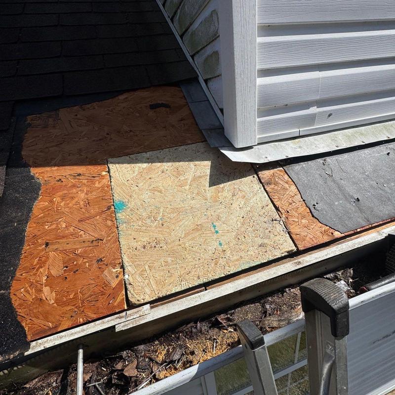 Roof sheathing replacement near flashing and siding