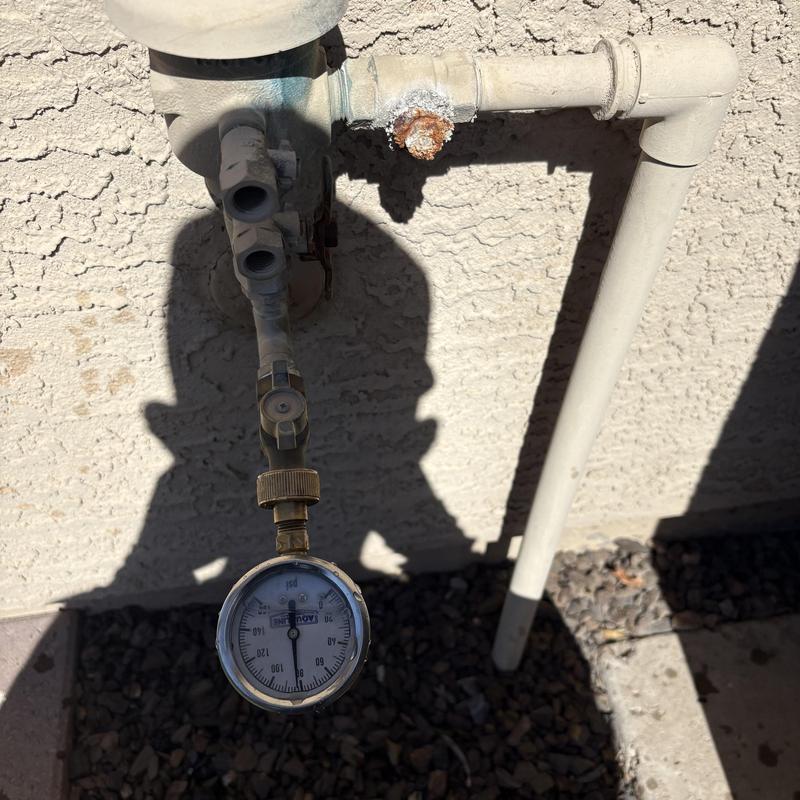 Pressure vacuum breaker with outdoor hose bib gauge
