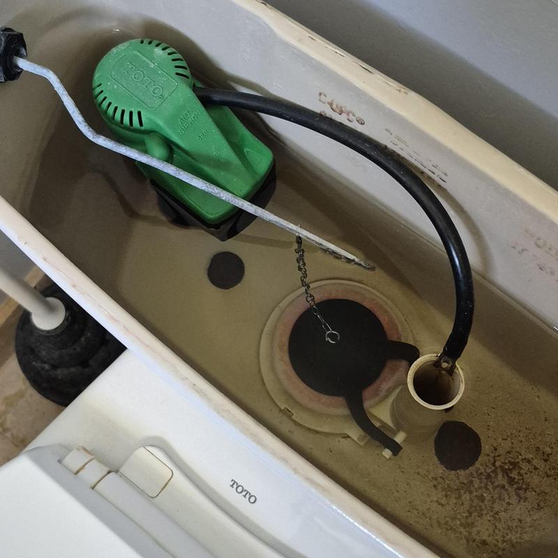Toilet tank components and flush valve parts inside tank