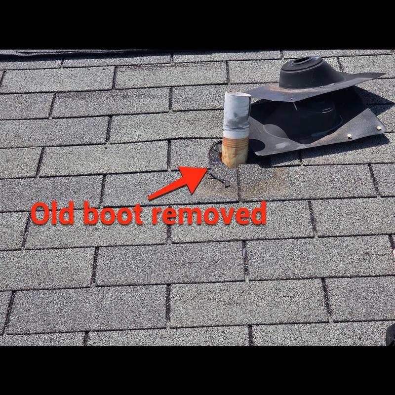 Roof pipe boot removed on asphalt shingle roof