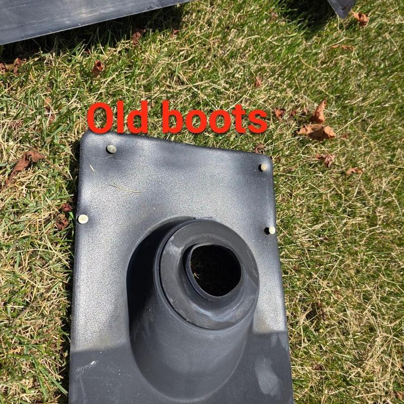 Pipe boot on grass removed from roof