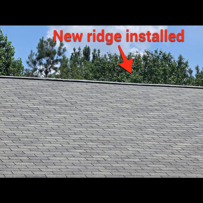 Ridge vent shingles with new ridge installed