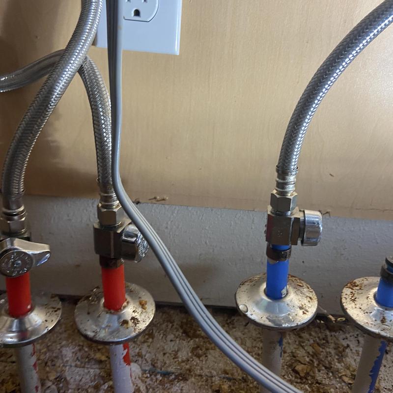 Kitchen faucet supply lines and shutoff valves under sink Kitchen faucet supply lines and shutoff valves under sink