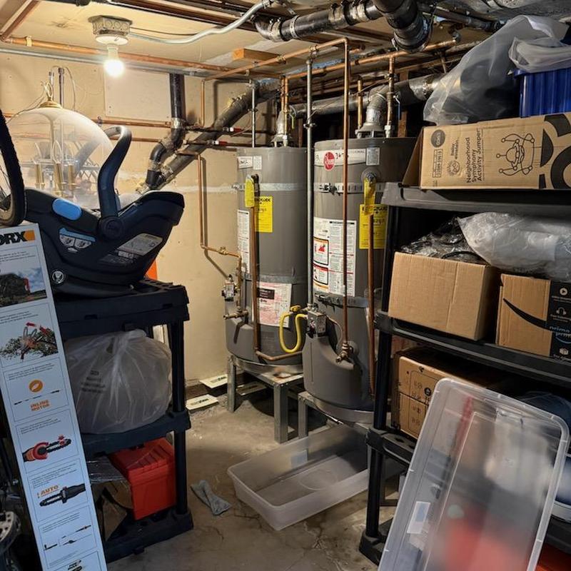 40-gallon water heater installation in basement storage