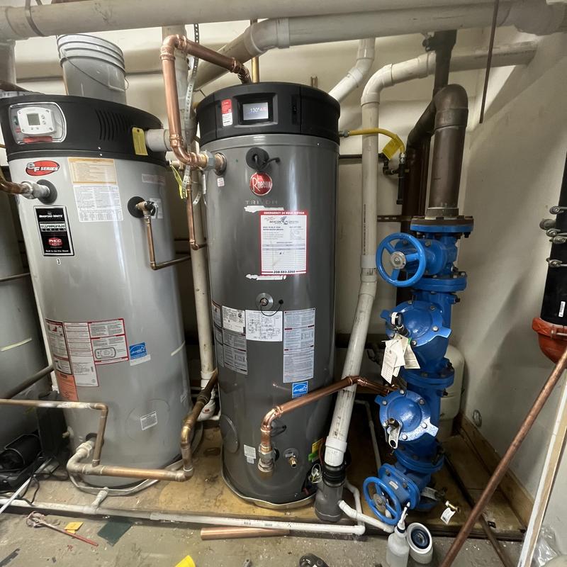 Commercial high efficiency water heater installation and piping Commercial high efficiency water heater installation and piping