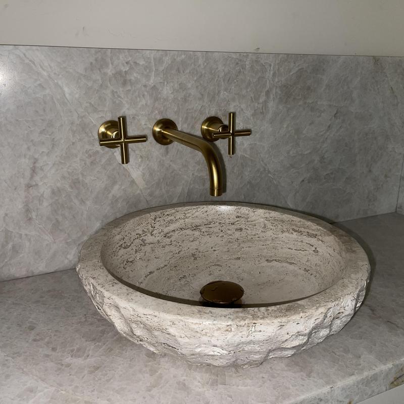 Wall-mounted bathroom faucet with stone sink basin