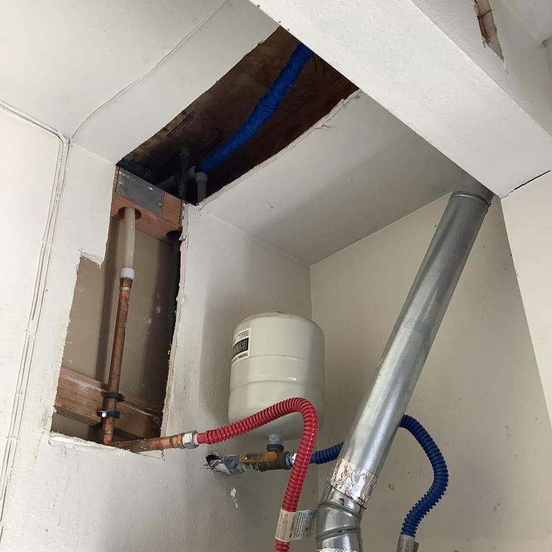 PEX water lines and expansion tank installation in ceiling