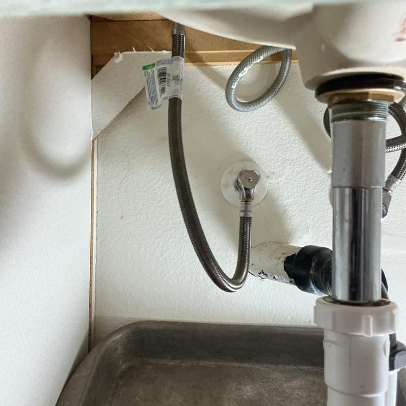 Angle stop valve with new supply line installed