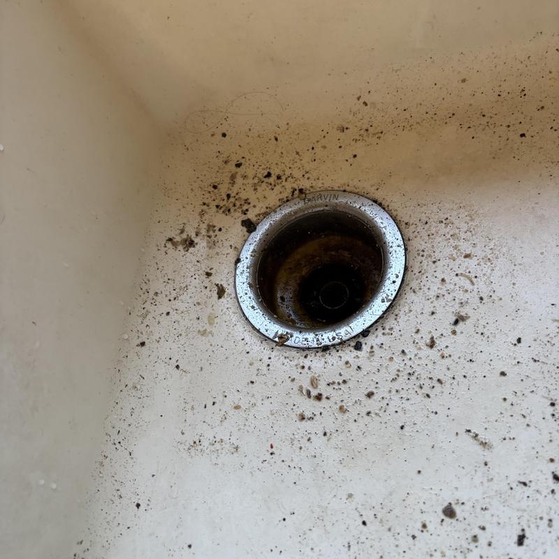 Kitchen sink drain with debris and dirt buildup Kitchen sink drain with debris and dirt buildup