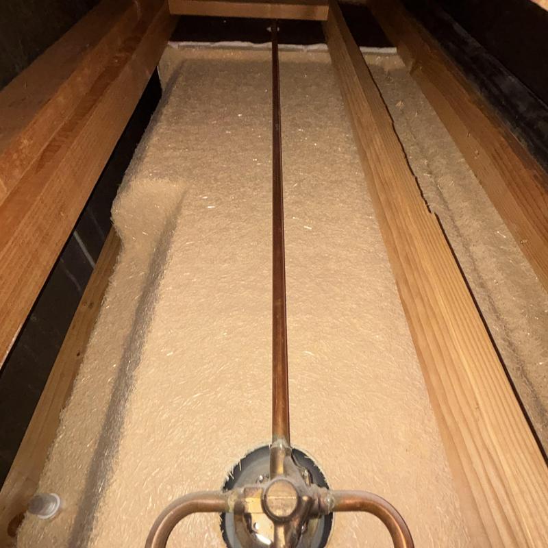 Copper tub water supply pipe with shower valve in attic Copper tub water supply pipe with shower valve in attic