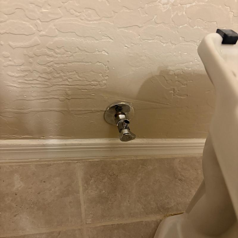 Quarter turn angle stop valve next to toilet tank