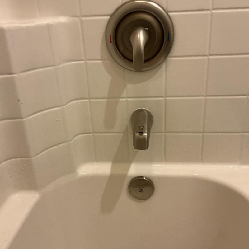 Brushed nickel shower trim and cartridge installed
