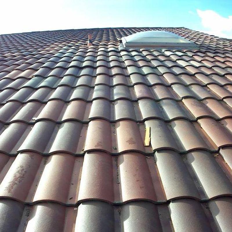 Tile roof with skylight inspection and damage check Tile roof with skylight inspection and damage check