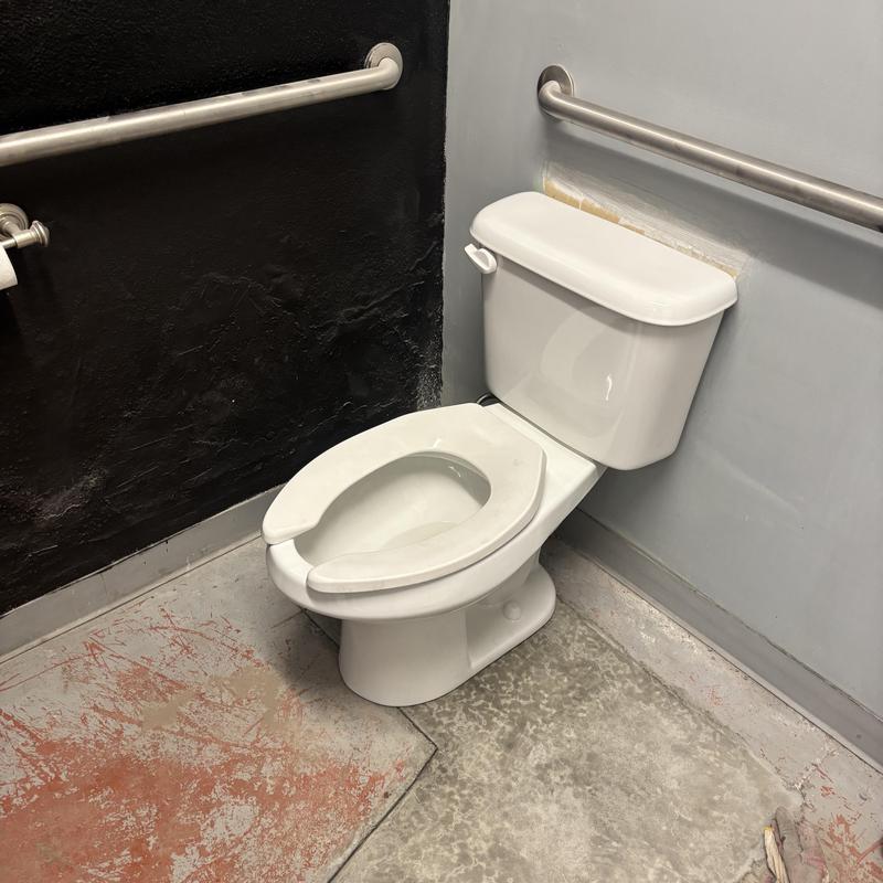 Toilet replacement in commercial restroom with grab bars Toilet replacement in commercial restroom with grab bars