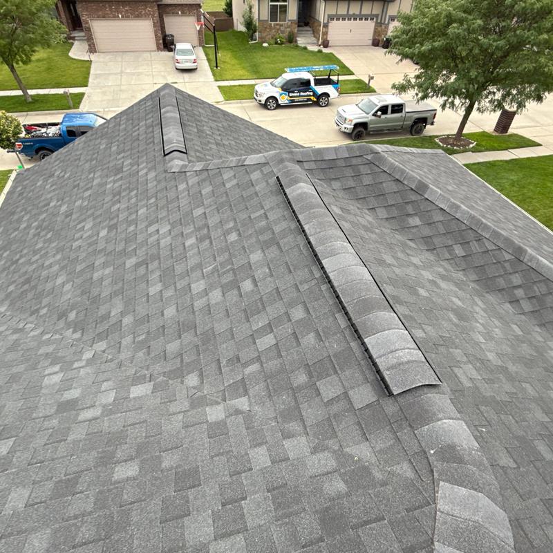 Tamko Titan XT asphalt shingle roof in residential area Tamko Titan XT asphalt shingle roof in residential area