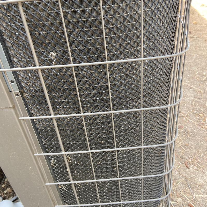 Furnace blower housing grille with debris buildup Furnace blower housing grille with debris buildup