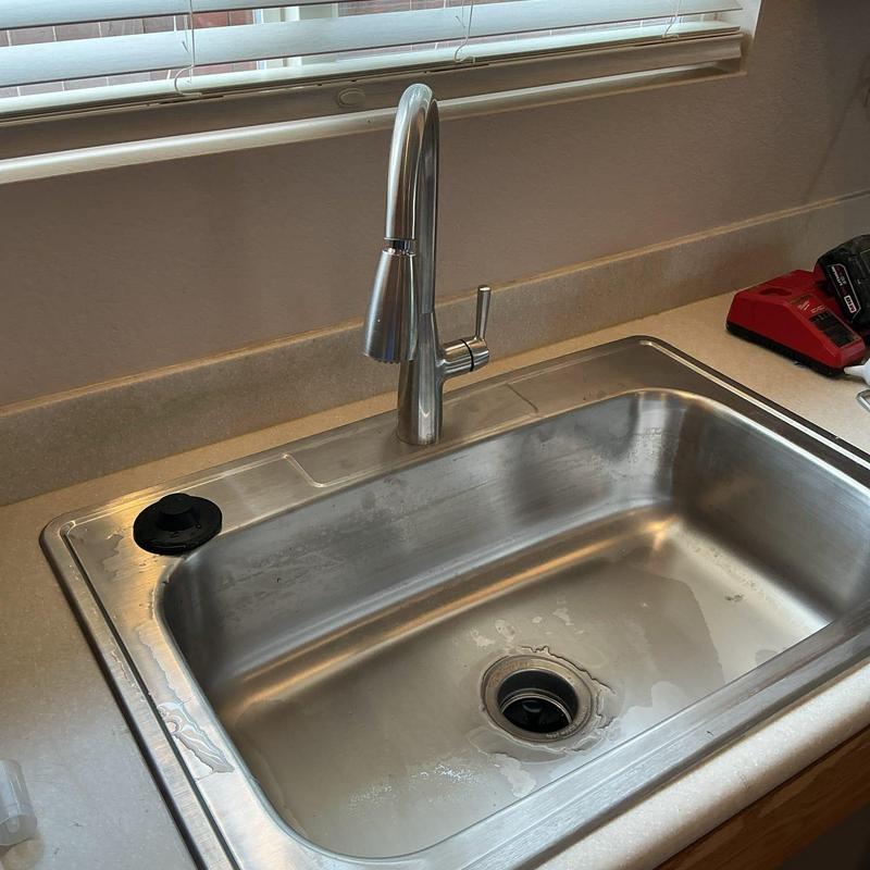 Kitchen faucet and single-basin sink installation