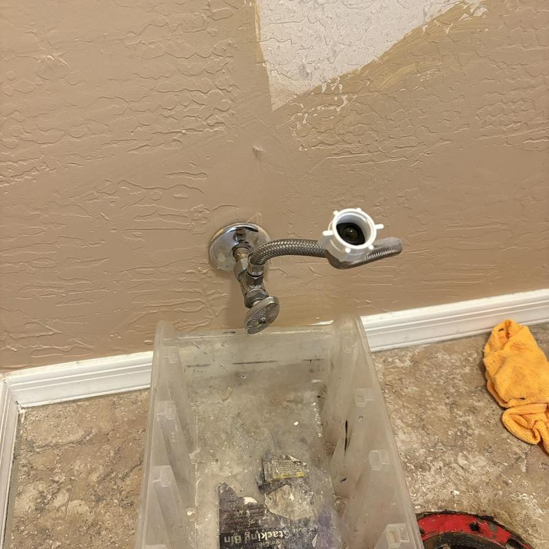Toilet water supply line with angle stop valve installation