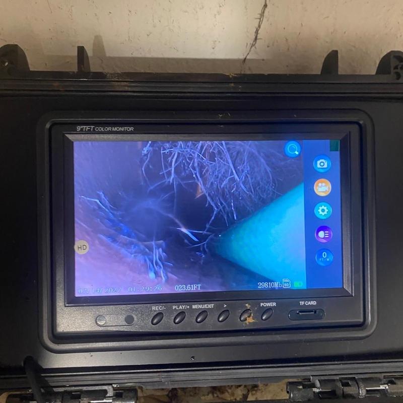 Main drain sewer camera inspection with root intrusion Main drain sewer camera inspection with root intrusion